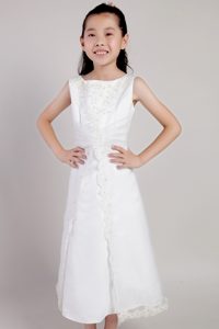 White Tea-length and Organza Cinderella Pageant Dresses with Appliques