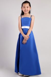 Simple Blue Straps Ankle-length Satin Little Girl Cinderella Pageant Dresses