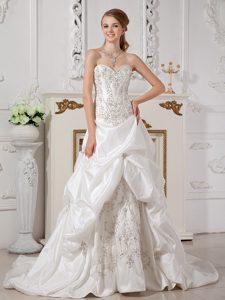 A-line Sweetheart Court Train Appliques Tony Bridal Gown with Lace-up