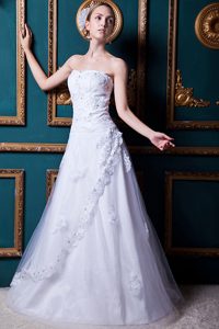 Exquisite A-line Strapless Appliqued Dress for Brides and to Floor