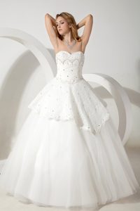 New Sweetheart Beaded Long Lace-up Tulle Summer Dress for Brides