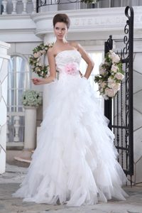 Luxurious A-line Strapless Lace-up Beaded Long Bridal Dress with Appliques