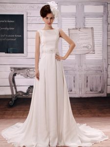 Romantic Chiffon Beaded Wedding Reception Dresses with Bateau Neckline