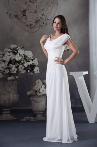 Exquisite V-neck Zipper-up Long Ruched Dress for Wedding under 150