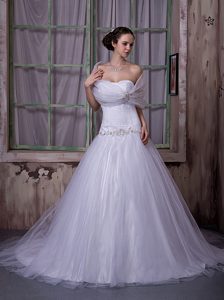 Princess Strapless Beaded Lace-up Fabulous Dress for Brides with Appliques