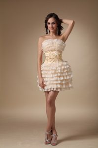Pretty Champagne Strapless Beaded Cocktail Party Dresses in Mini-length