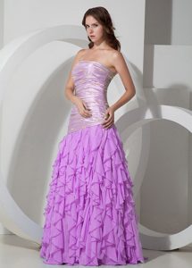 Lavender Strapless Beaded and Ruched Chiffon Prom Cocktail Dresses