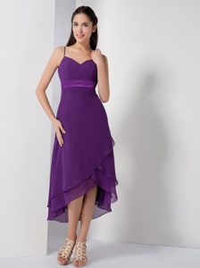 Pretty Eggplant Purple High-low Cocktail Dress for Celebrity with Spaghetti Straps
