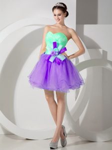 Apple Green and Purple Mini-length Cocktail Dress for Celebrity