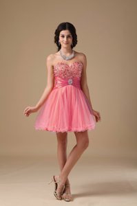 Watermelon A-line Sweetheart Mini-length Organza Cocktail Dresses with Beading