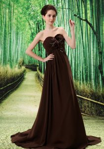 Brown Stylish Cocktail Dress with Hand Made Flower and Ruching on Promotion