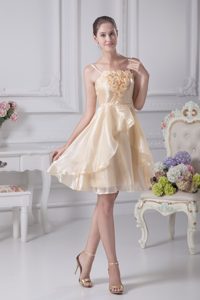 Champagne Spaghetti Straps Knee-length Layered Cocktail Dress with Flower