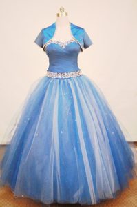 Beautiful Ball Gown Blue Tulle Quinceanera Formal Dresses with Beaded Waist