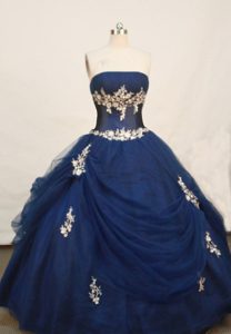 Wonderful Strapless Navy Blue Quinceanera Dress with Appliques Best Seller