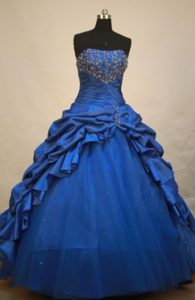 Perfect Strapless Tulle Blue Quinceanera Dresses with Pick Ups and Appliques