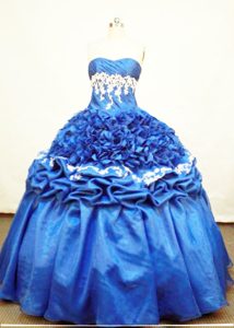 Strapless Blue Embroidery Quinceanera Dress in Organza and on Sale