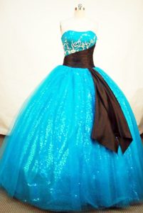 Popular Ball Gown Strapless Tulle Formal Quinceanera Dresses in Aqua Blue