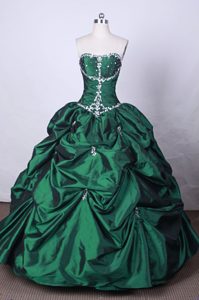 Brand New Strapless Green Beading Quinceanera Gown Dresses with Pick-ups