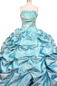 Princess Strapless Sweet Sixteen Quinceaneras Dresses in Aqua Blue with Beading