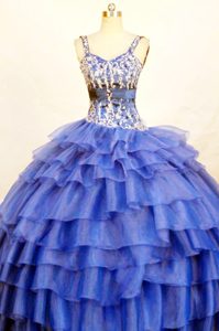Romantic Strap Long Blue Quinceanera Dresses Gowns with Ruffled Layers