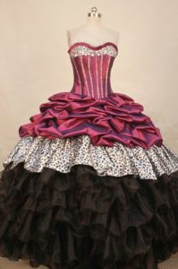 Iconic Lace Up Beaded Quinceanera Gown in and Leopard to Floor Length