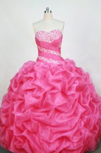 Essential Sweetheart Rose Pink Organza Beading Quinceanera Dress with Pick-ups