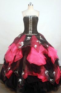 Must-have Strapless Long Fuchsia Organza Appliques Quinceanera Dresses