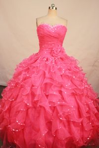 Righteous Rose Pink Organza Ruching Quinceanera Dress