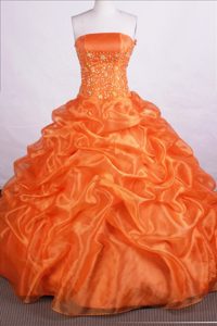 Luxury and Grace Orange Lace Up Dresses for Quinces with Ruffles and Beading