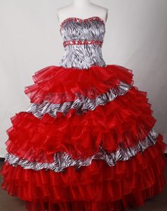 Ornate Strapless Beaded Quinceaneras Dresses in Organza and Zebra with Ruffles