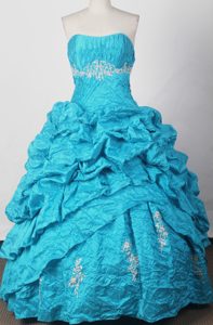 Dramatic Ball Gown Strapless Long Blue Quinceanera Dresses Real Sample