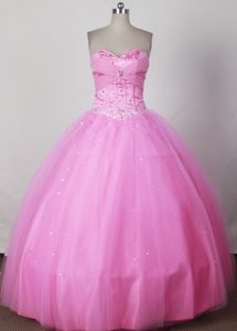 Floating Strapless Pink Quinceanera Gown Dress with Beading in and Tulle