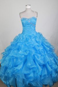 Military Sweetheart Quinceanera Dresses in Baby Blue with Beading to Long