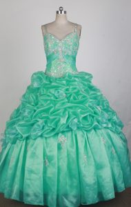 Beautiful Green Quinceanera Dress with Spaghetti Straps and Pick-ups in 2015