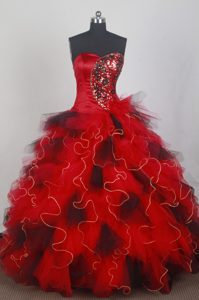 Exclusive Red and Black Sweet Sixteen Quinceanera Dress with Ruffled Layers