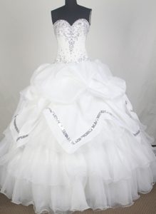Elegant Sweetheart White Quinceanera Dress with Pick-up and Beading on Sale