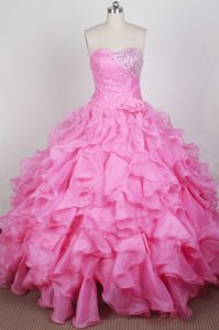 Beautiful Sweetheart Pink Quinceanera Dress with Ruffled Layers on Promotion