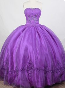 2014 Romantic Strapless Purple Sweet Sixteen Quinceanera Dress with Beading
