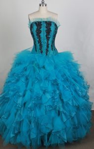 Gorgeous Blue Strapless Quinceanera Dress with Ruffled Layers on Promotion