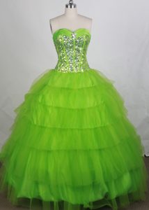 Discount Green Sweetheart Quinceanera Gown Dress with Beading and Ruching