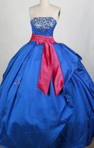 Strapless Quinceanera Dresses with Beading and Red Bowknot for Custom Made
