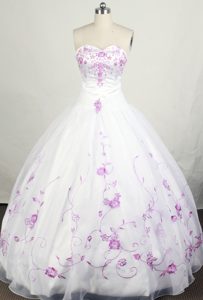 Pretty Strapless 2013 Quinceanera Dress with Appliques on Wholesale Price
