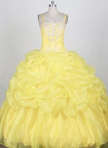 Yellow Quinceanera Dresses with Spaghetti Straps and Pick-ups on Promotion