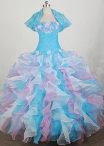 Romantic Colorful Strapless Qunceanera Dress with Ruffled Layers for Cheap