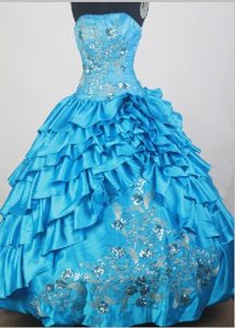 2014 Unique Blue Strapless Sweet Sixteen Quinceanera Dress with Sequins