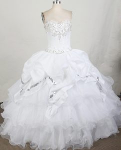 White Strapless Organza Dress for Quinceanera with Appliques and Beading