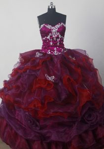 Cheap A-line Strapless Organza Colorful Quinceanera Dresses with Beading