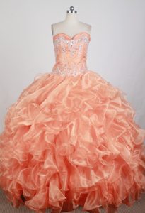 Popular Orange Beaded and Embroidery Strapless Orange Dress for Quince