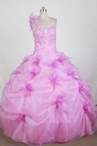 New One Shoulder Hot Pink Sweet Sixteen Quinceanera Dress with Beading