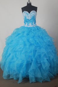 A-line Strapless Sweet Sixteen Dresses to Long in Aqua Blue